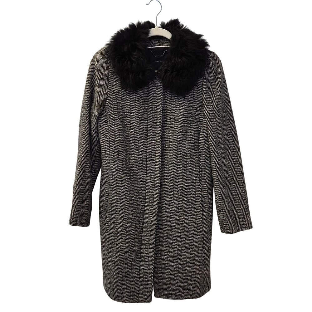 Banana Republic Wool Blend Chevron Print Faux Collar Trim Coat Size Small